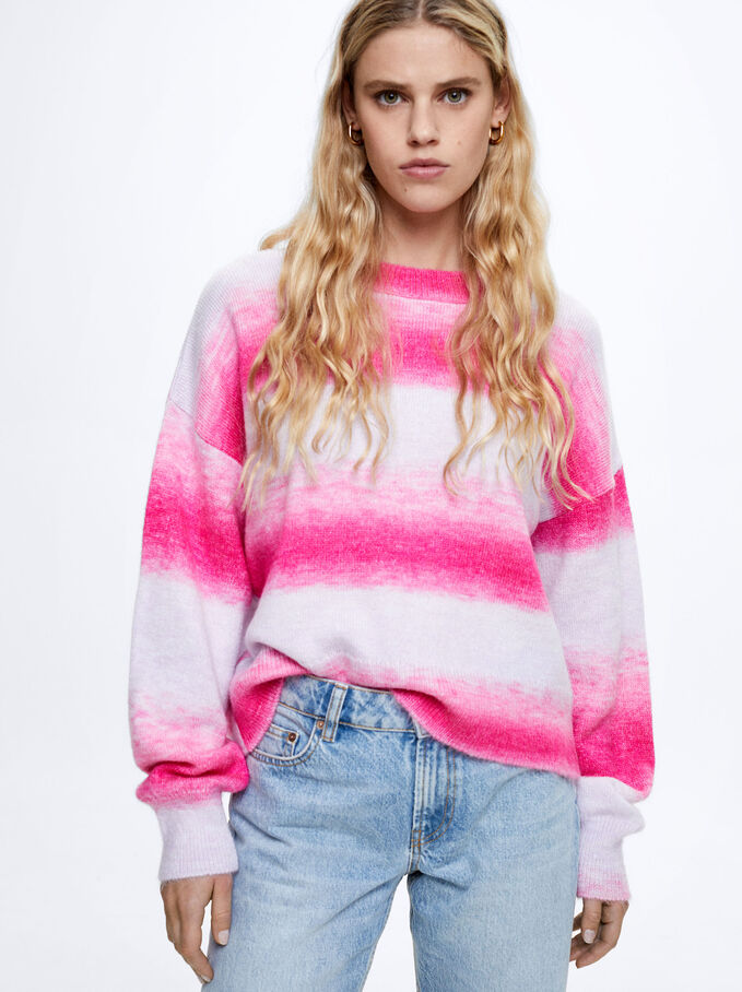 Round-Neck Knit Sweater, Pink, hi-res