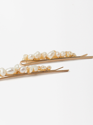 Hair Pin With Freshwater Pearls, White, hi-res