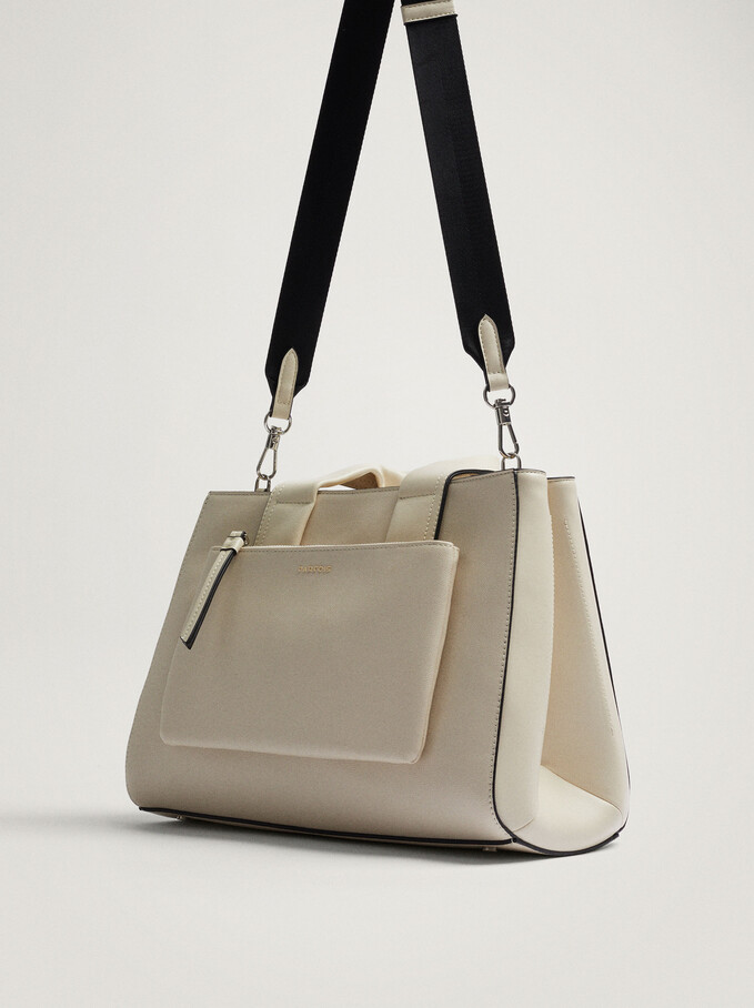 Tote Bag With Detachable Handle, Ecru, hi-res