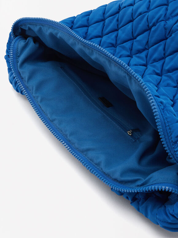 Quilted Nylon Shoulder Bag L, Blue, hi-res