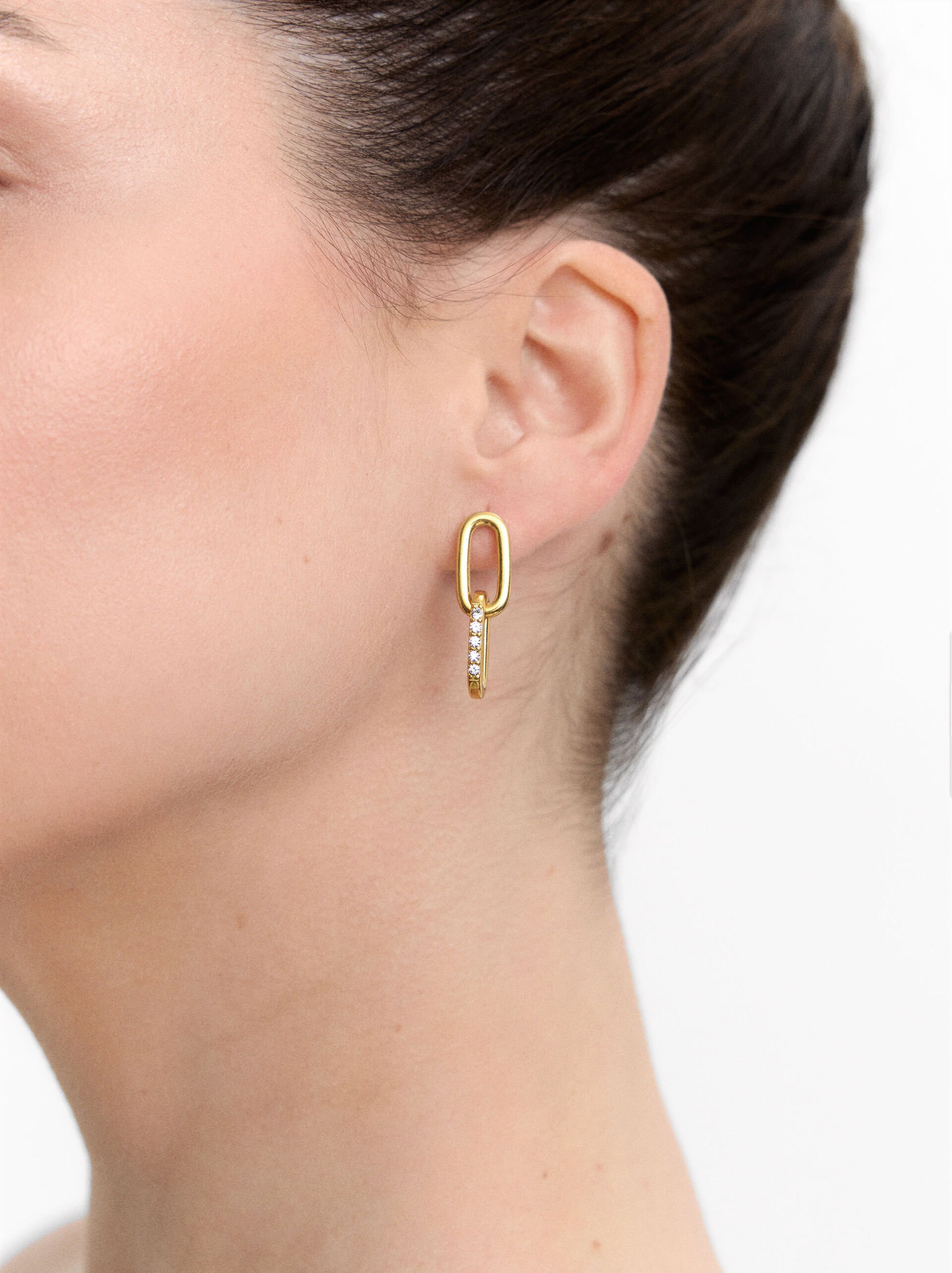 Link earrings with crystals - stainless steel image number 1.0