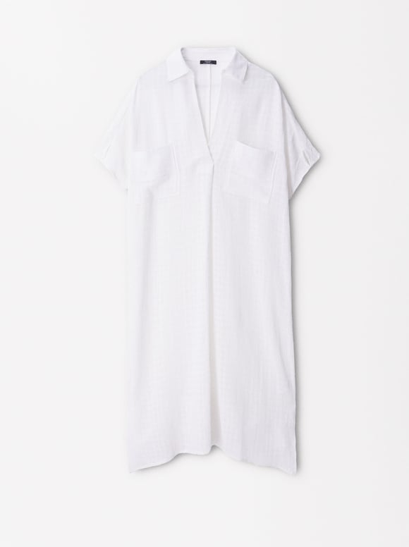 Cotton Shirt Dress, White, hi-res
