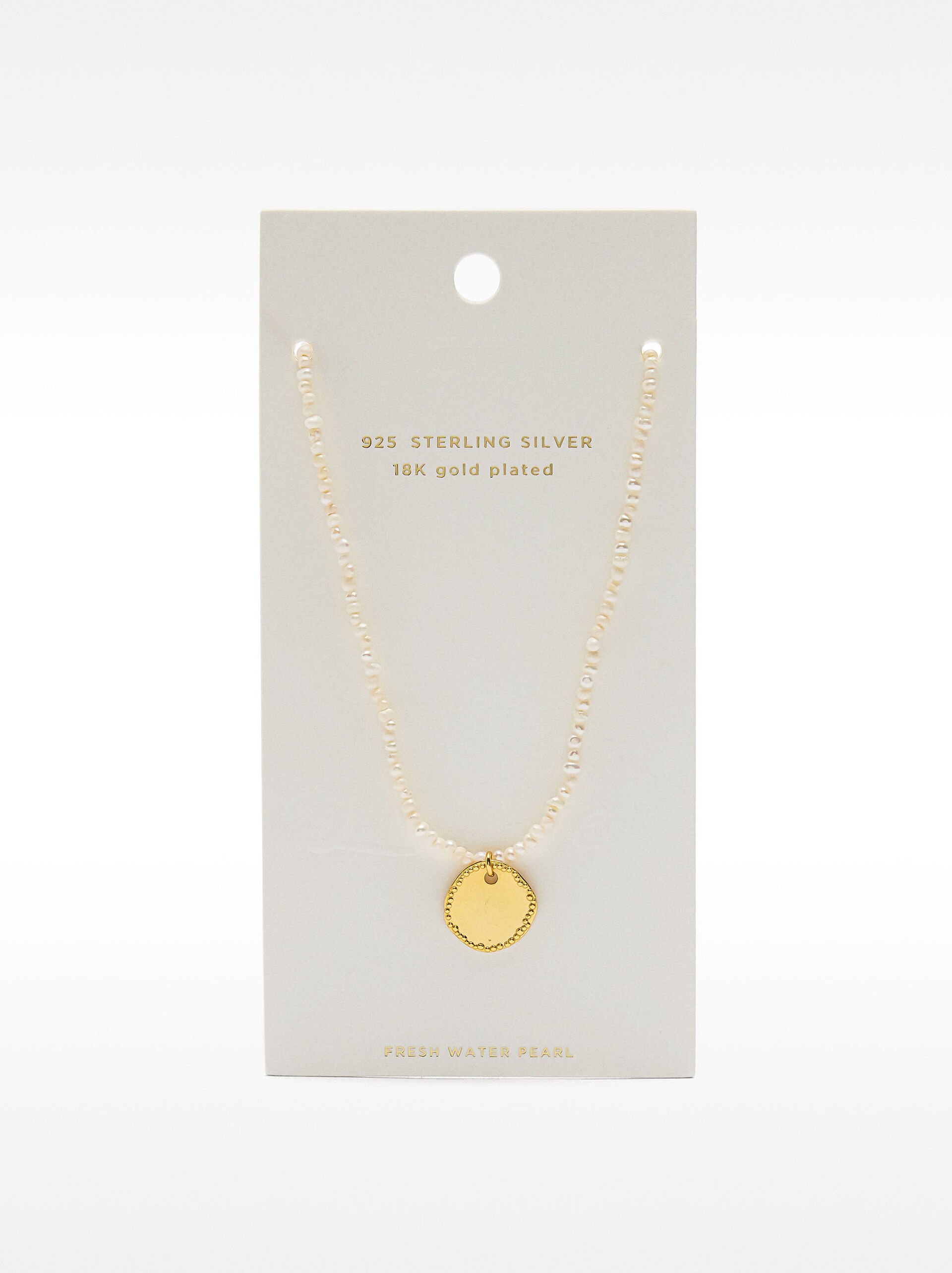 Freshwater pearl necklace with medal - 925 sterling silver image number 4.0