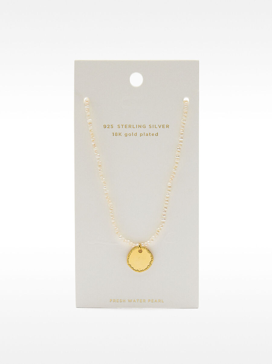 Freshwater pearl necklace with medal - 925 sterling silver