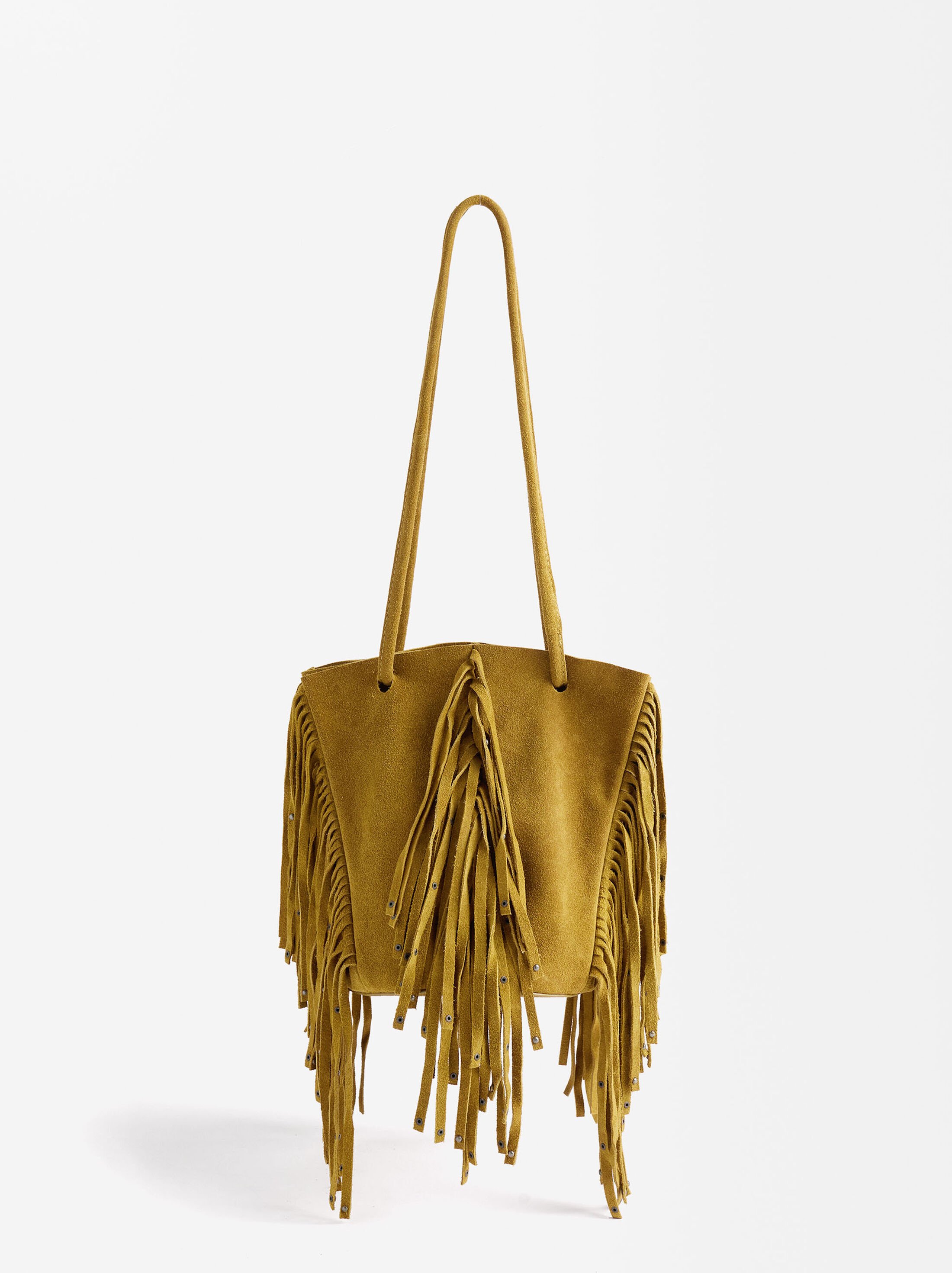 Bolso bombonera de piel con flecos image number 0.0