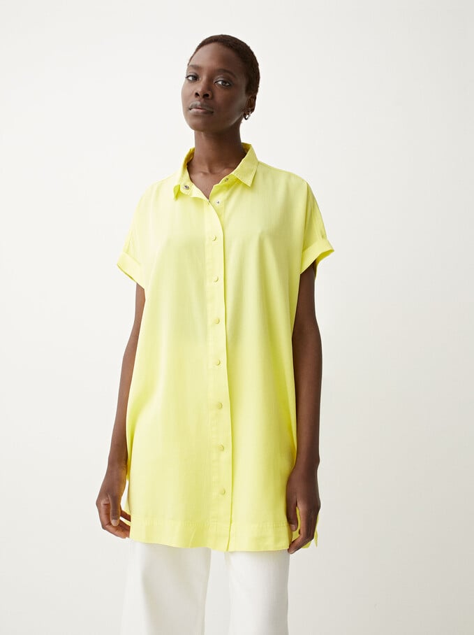 Lyocell Shirt Dress, Yellow, hi-res