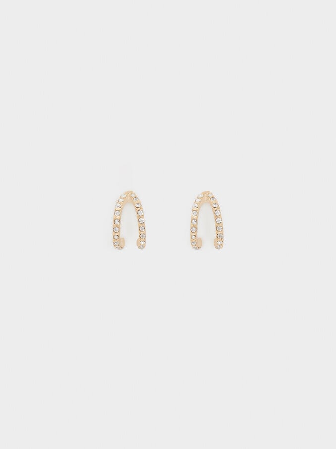 Small Hoop Earrings With Crystals, Golden, hi-res