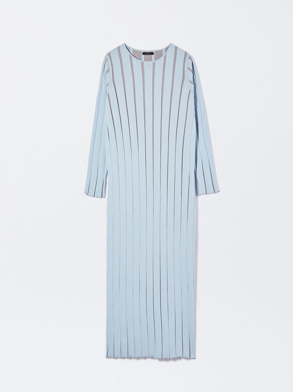 Striped Long Dress, Blue, hi-res