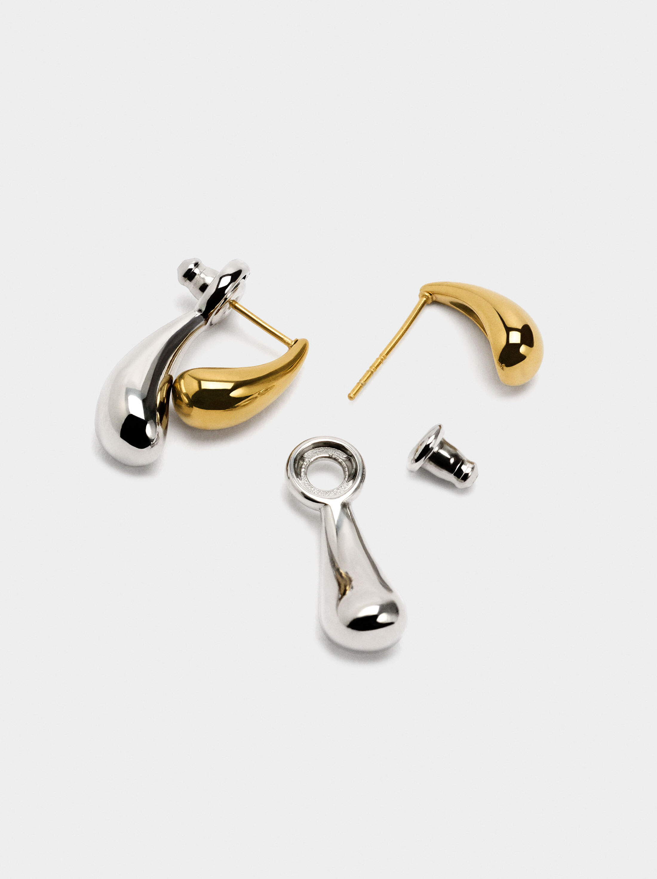 Earrings ear jacket bicolor drop - stainless steel image number 3.0