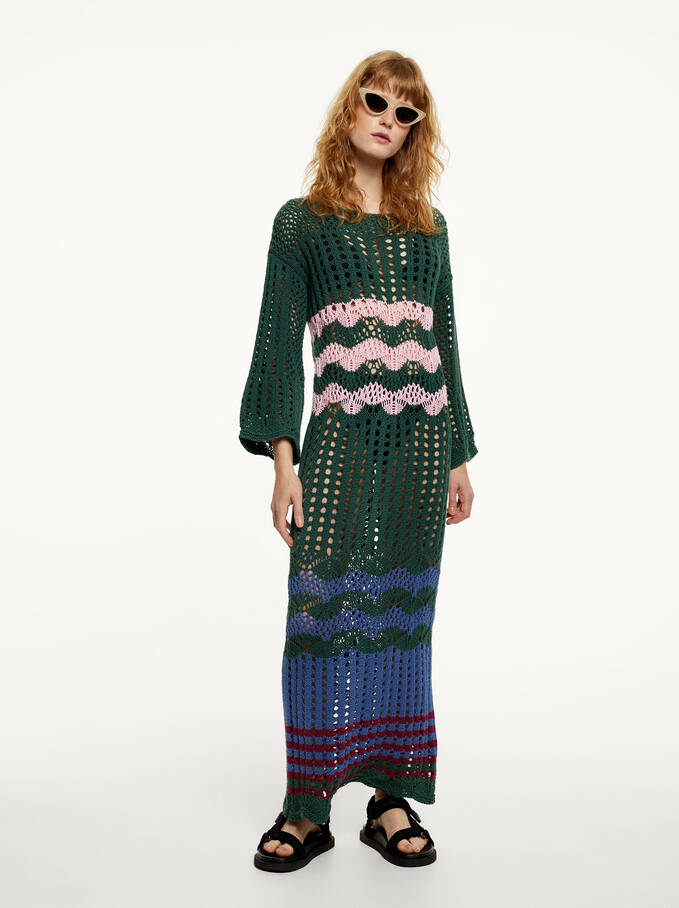 Long Knitted Dress, Green, hi-res