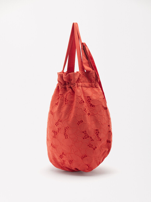 Embroidered Bucket Bag, Red, hi-res