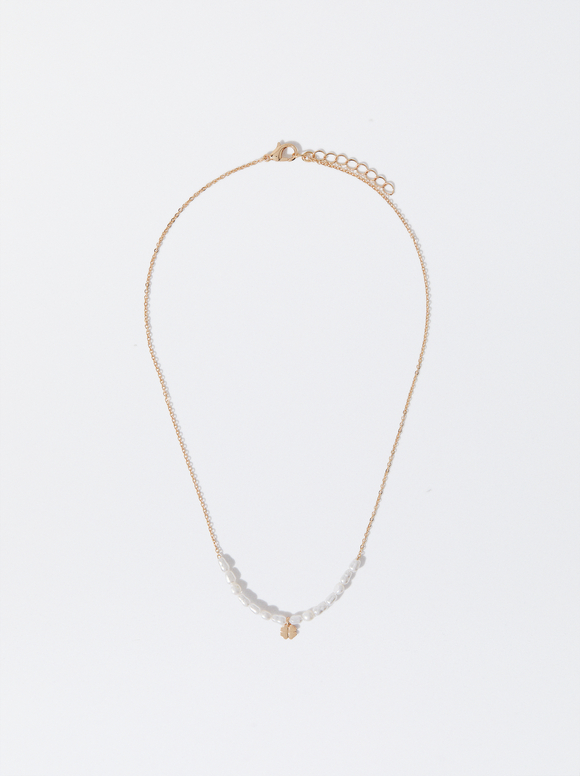 Gold-Toned Necklace With Freshwater Pearl, Golden, hi-res