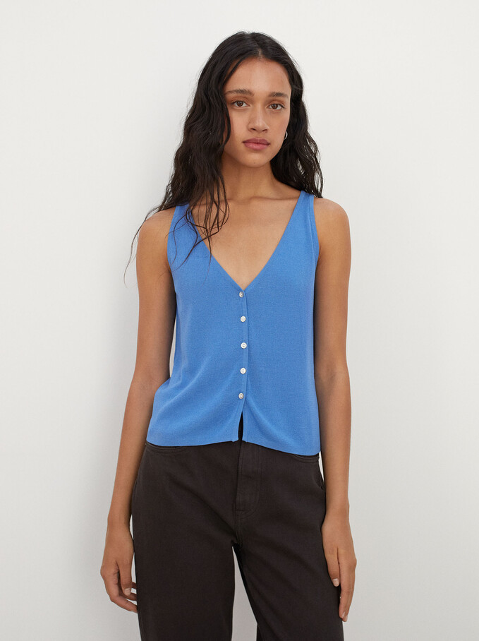 Knit Top With Buttons, Blue, hi-res