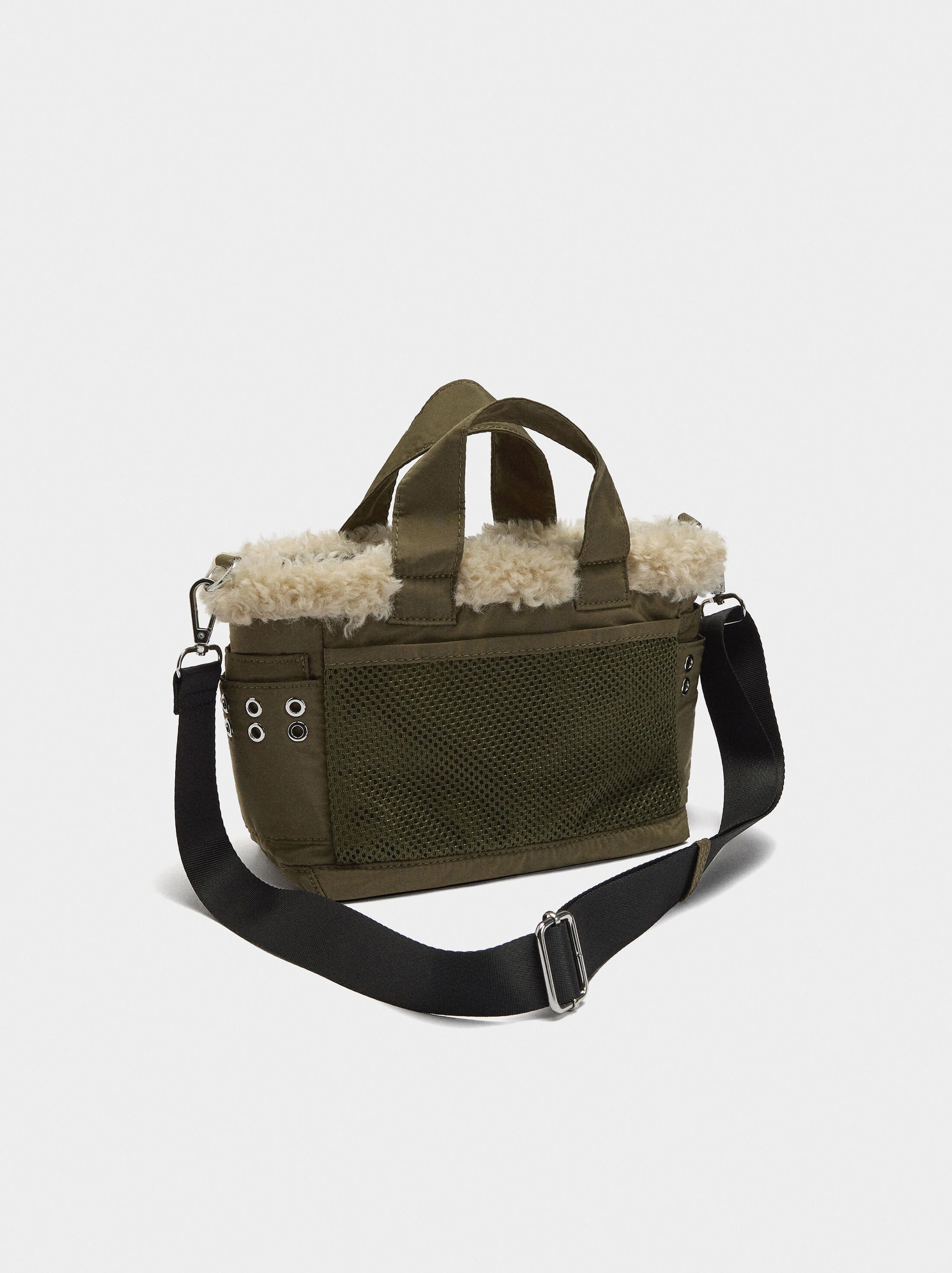 Tote bag of nylon with edge fur effect image number 3.0