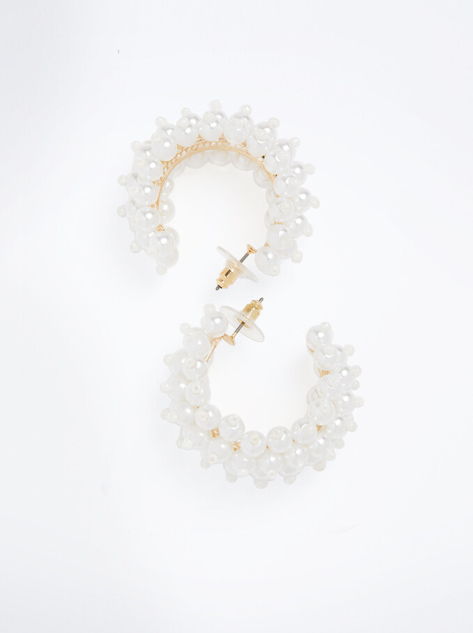 Hoop Earrings With Pearls, White, hi-res