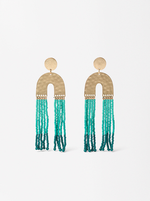 Long Earrings With Beads, Blue, hi-res
