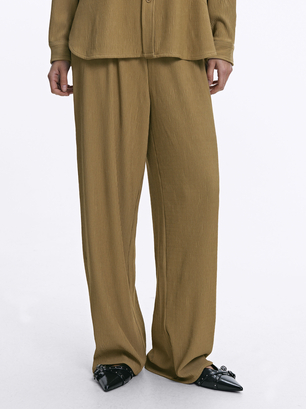 Loose-Fitting Trousers With Elastic Waistband, Brown, hi-res