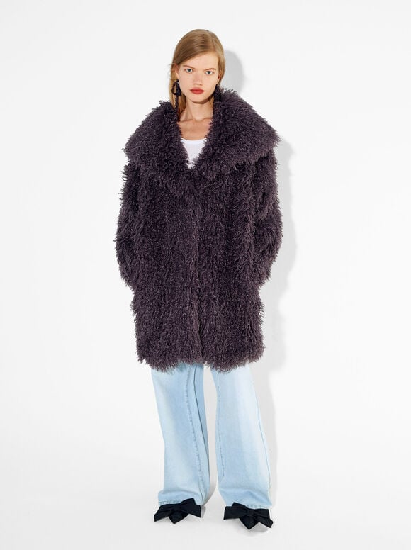 Online Exclusive - Long Fur Coat , Bordeaux, hi-res