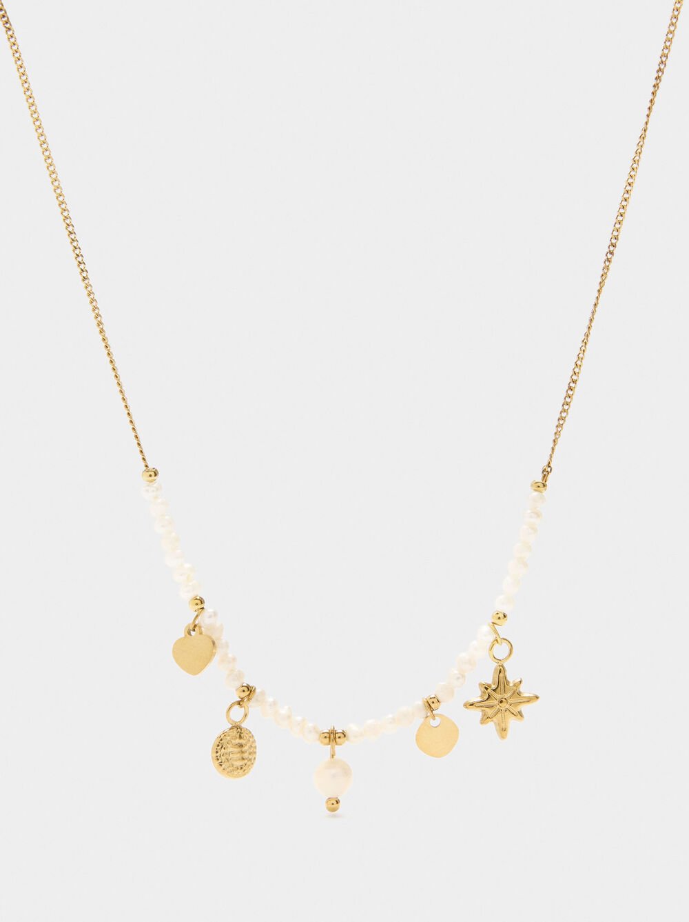 Necklace with charms and freshwater pearls - stainless steel