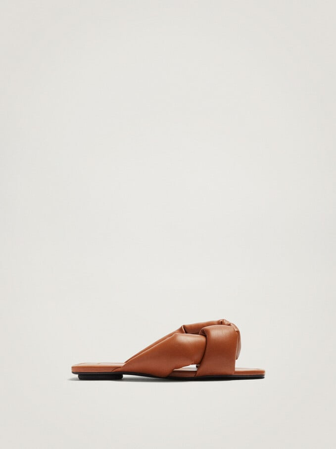 Flat Sandals With Knot, Camel, hi-res