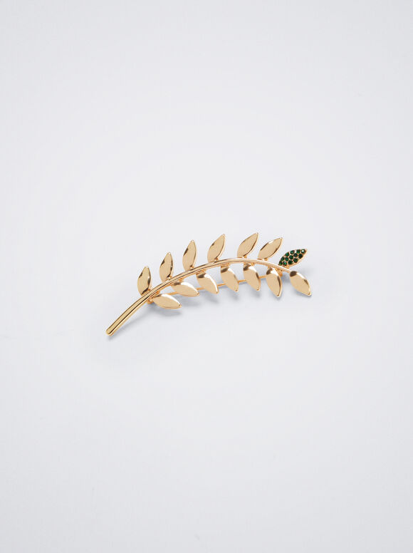 Leaf Brooch, Golden, hi-res