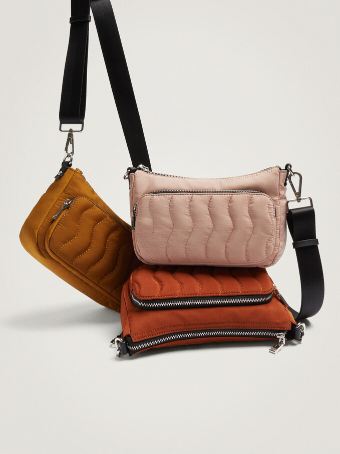 Nylon Shoulder Bag With Strap, Pink, hi-res