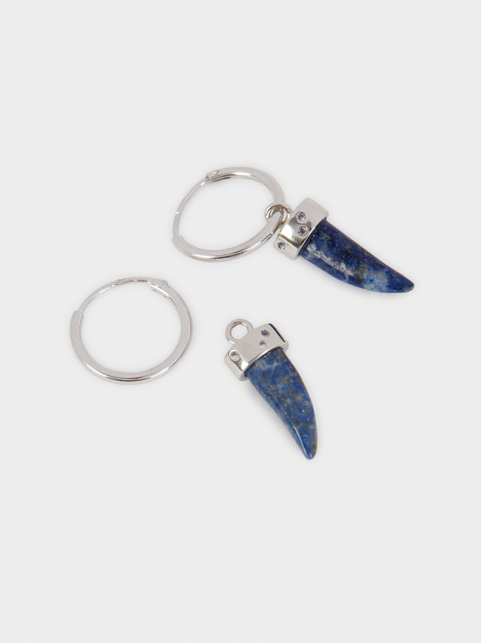 Aros Cortos De Plata 925 Cuerno Y Piedras, Azul Parfois