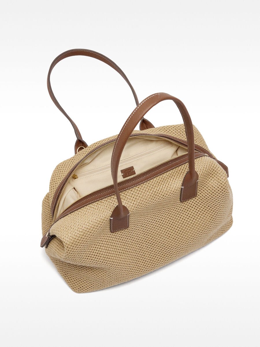 Straw-effect shopper bag with crossbody bag strap