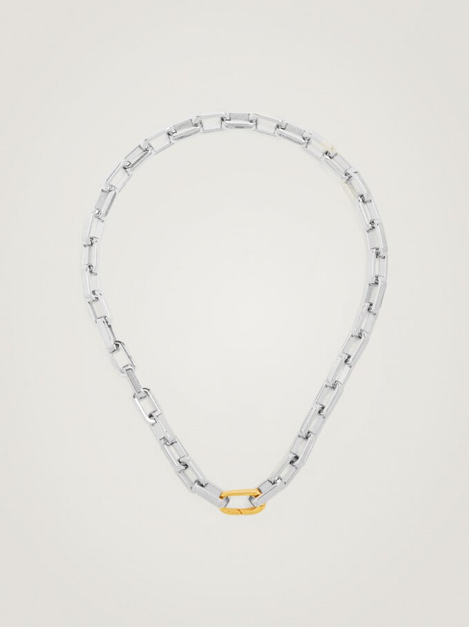 Short Gold-Toned Chain Necklace, Silver, hi-res