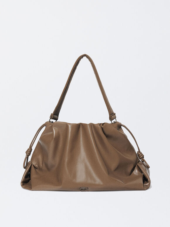 Shoulder Bag With Drawstring Fastening, Brown, hi-res