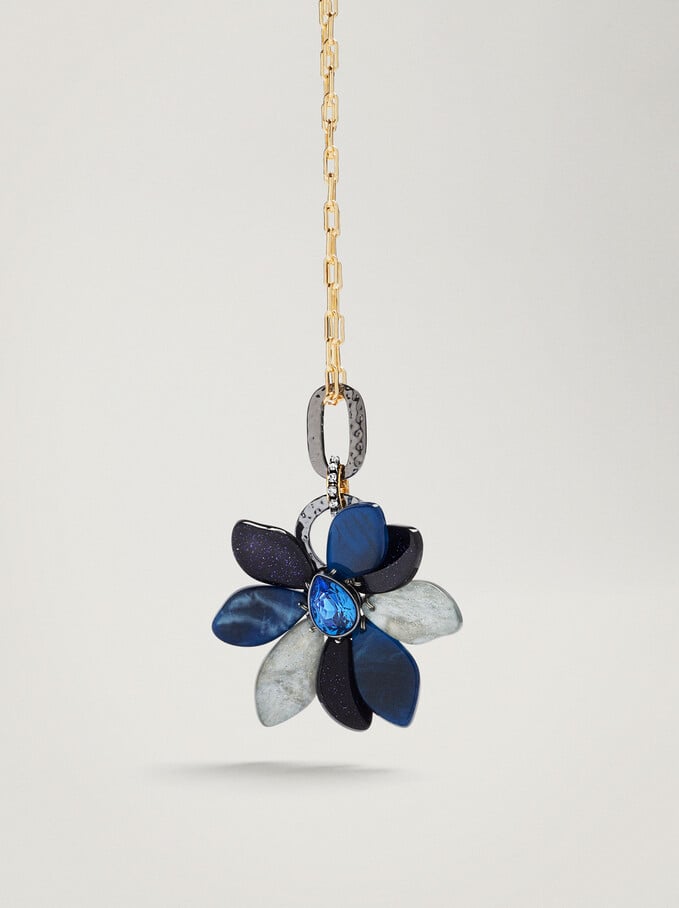 Collier Long Avec Fleur, Bleu, hi-res