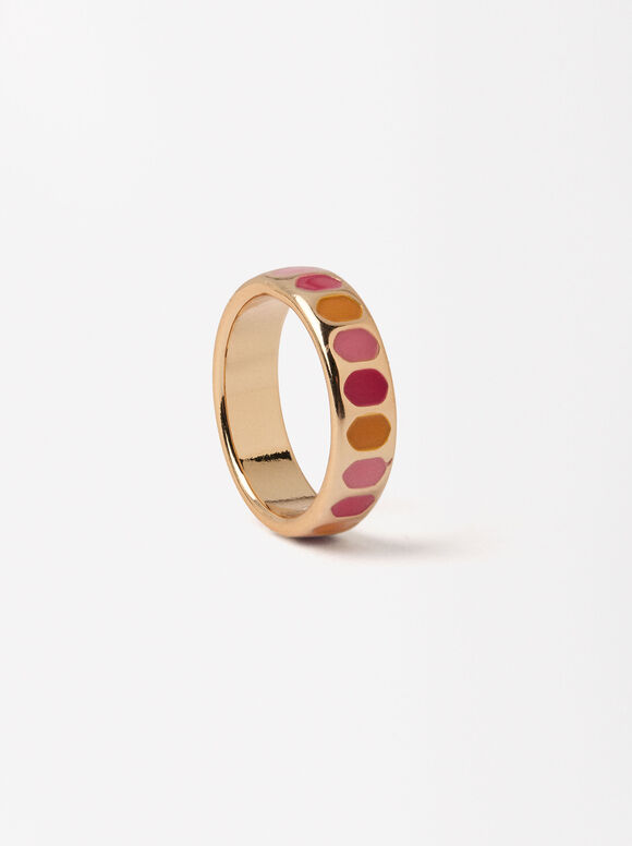 Golden Ring With Multicolor Details, Multicolor, hi-res