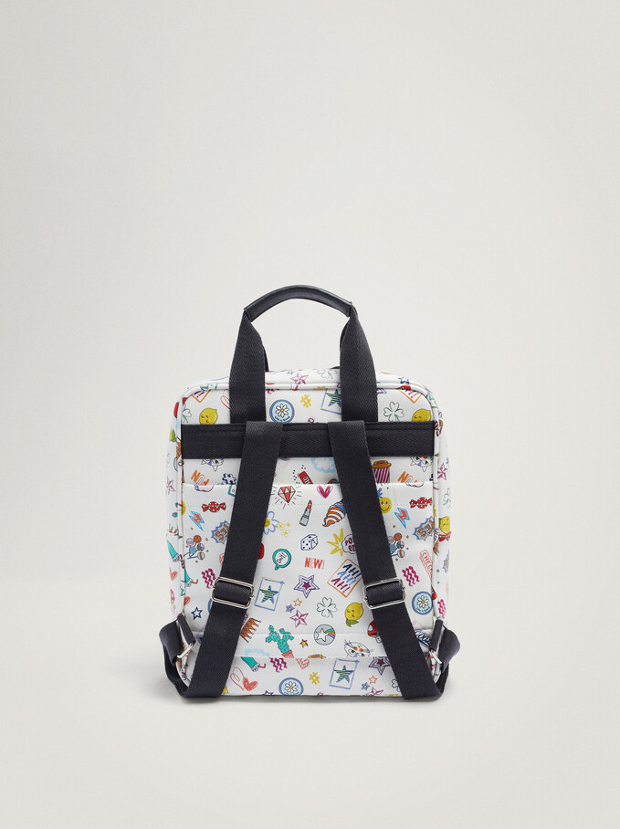 Printed Backpack For 13” Laptop, White, hi-res