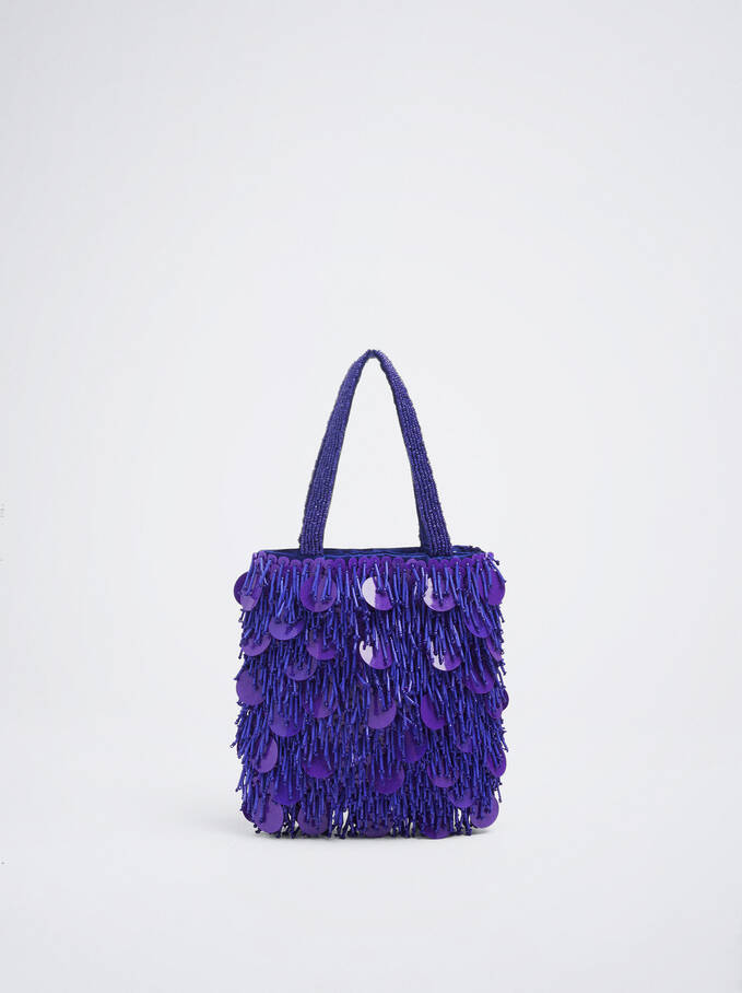 Party Handbag With Sequins And Beads, Purple, hi-res