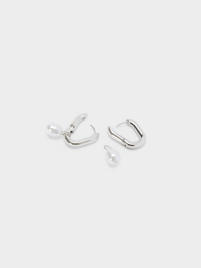 Hoop Earrings With Pearl, Silver, hi-res