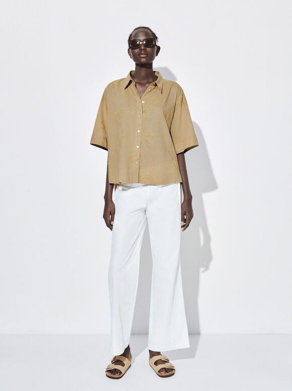 Camisa Algodón Con Bordado, Verde, hi-res