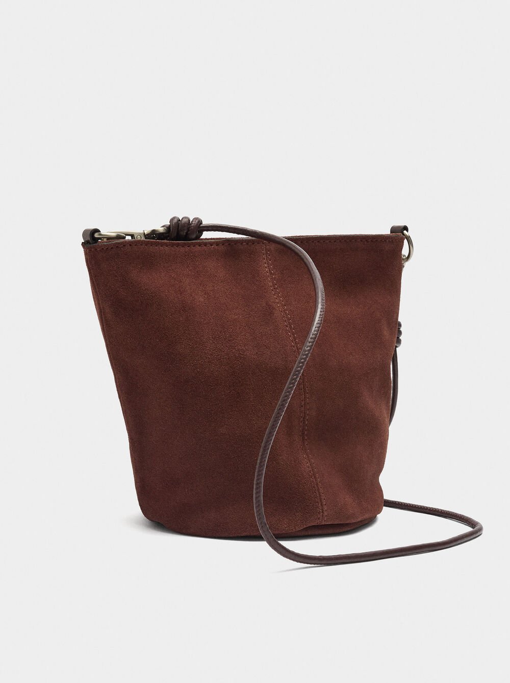 Leather bucket bag with crossbody strap
