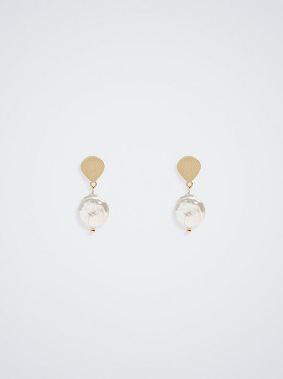 Earrings With Freshwater Pearl, Coral, hi-res