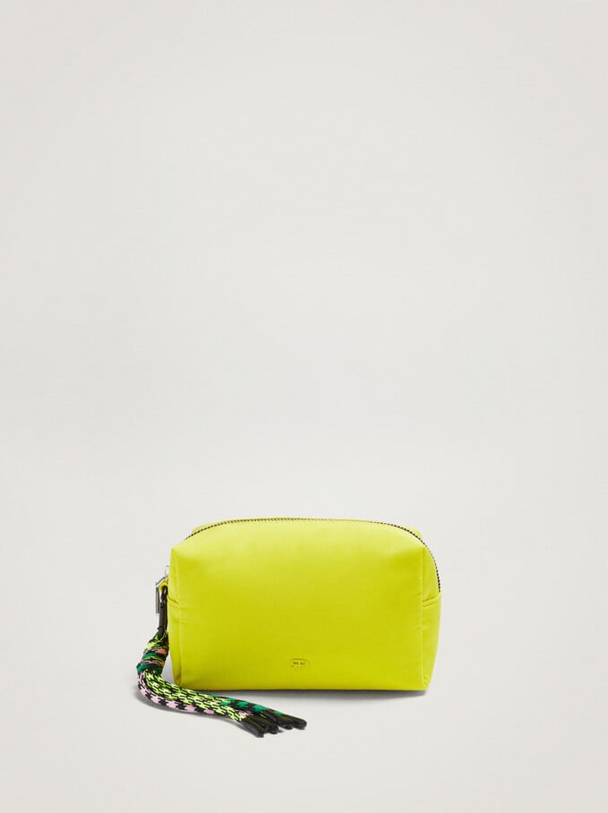 Nylon Bag With Multicoloured Drawstring, Yellow, hi-res