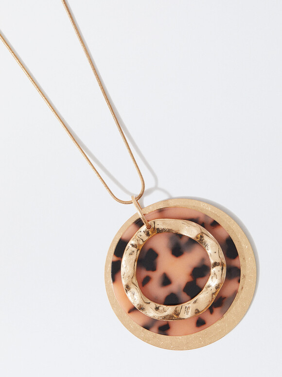 Golden Necklace With Resin, Multicolor, hi-res