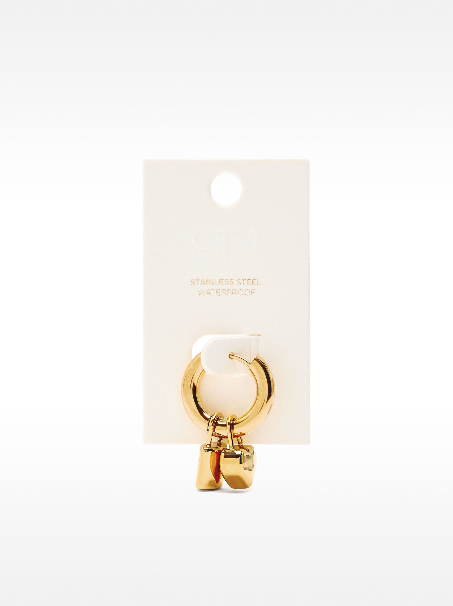 Single lock and heart hoop earring - stainless steel image number 3.0