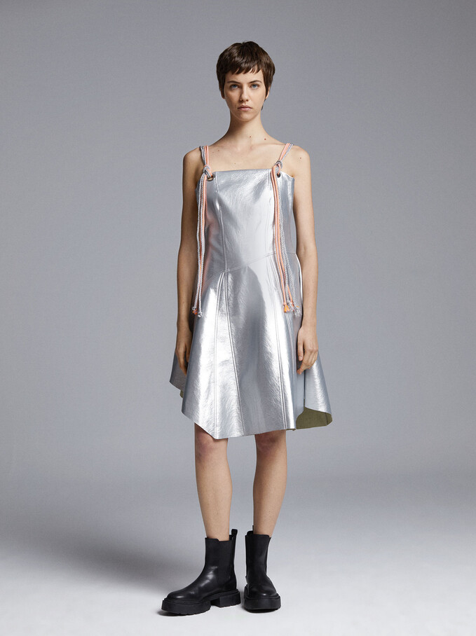 Metallic Strappy Dress, Silver, hi-res