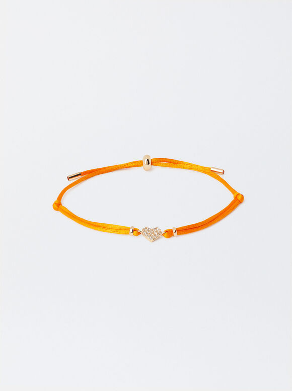 Adjustable Bracelet With Heart, Orange, hi-res