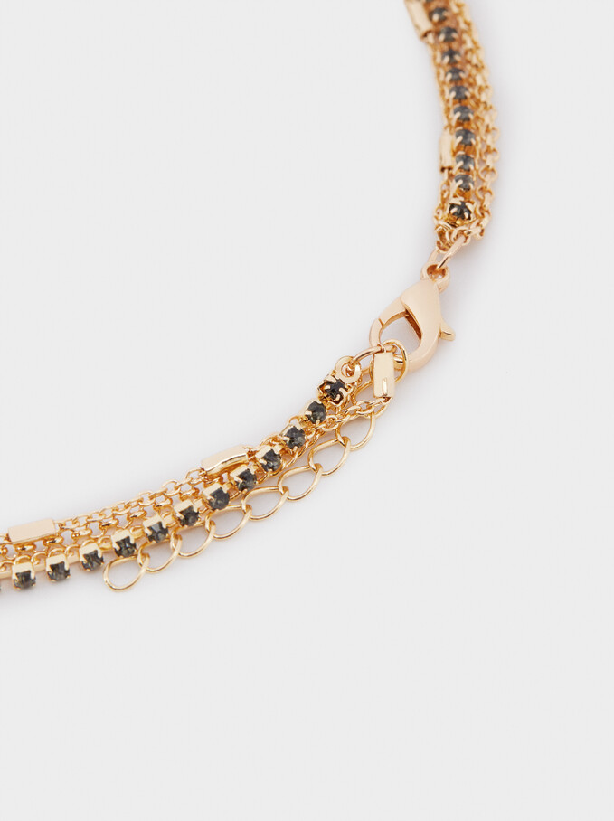 Long Knot Necklace With Crystals, Golden, hi-res