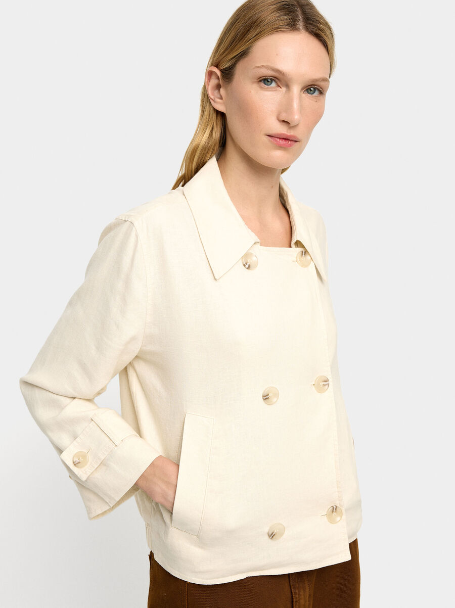 Short trench coat with linen blend