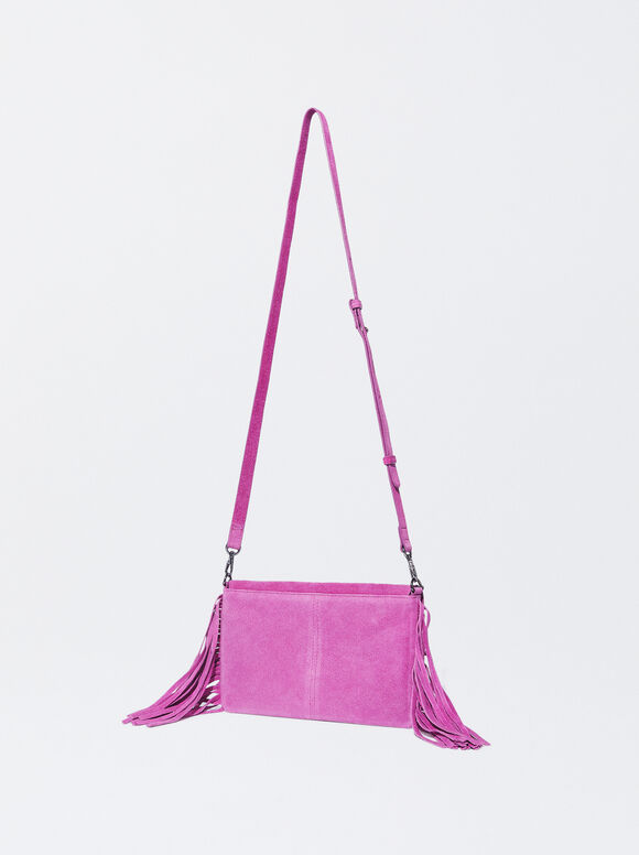 Leather Crossbody Bag With Fringes, Purple, hi-res