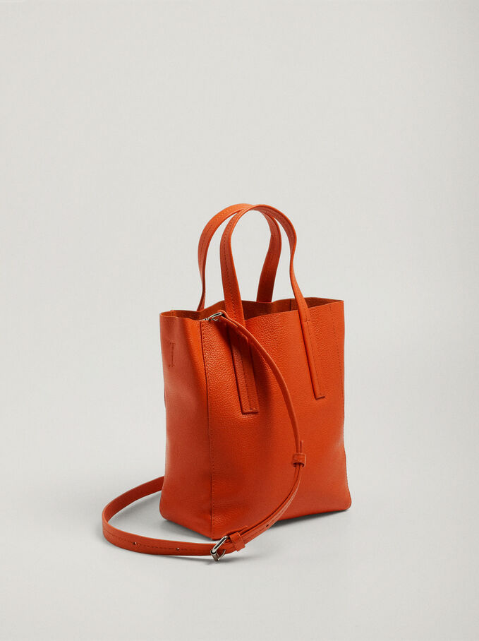 Leather Shopper Bag, Orange, hi-res