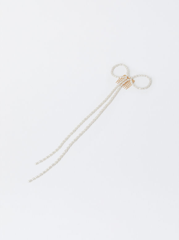Hair Comb With Pearls, White, hi-res