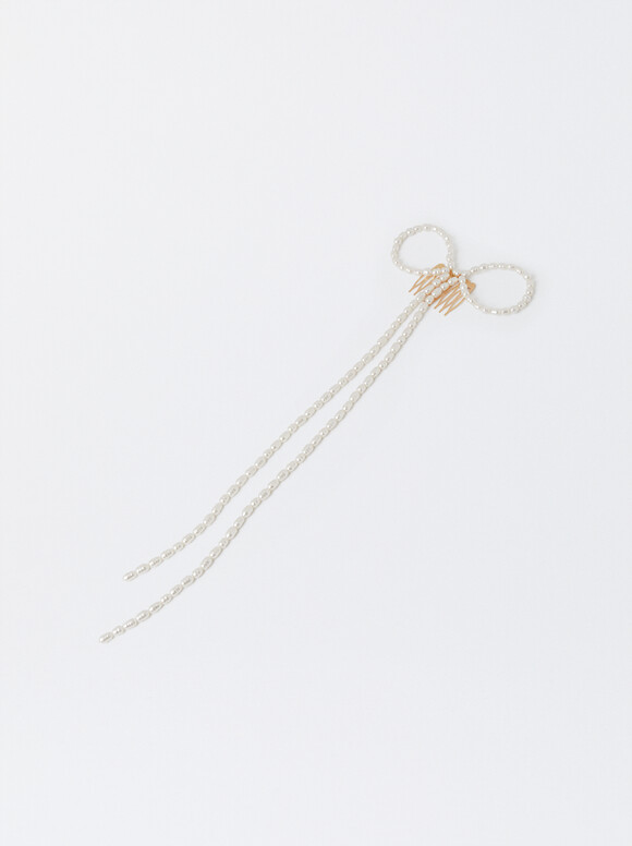 Hair Comb With Pearls, White, hi-res