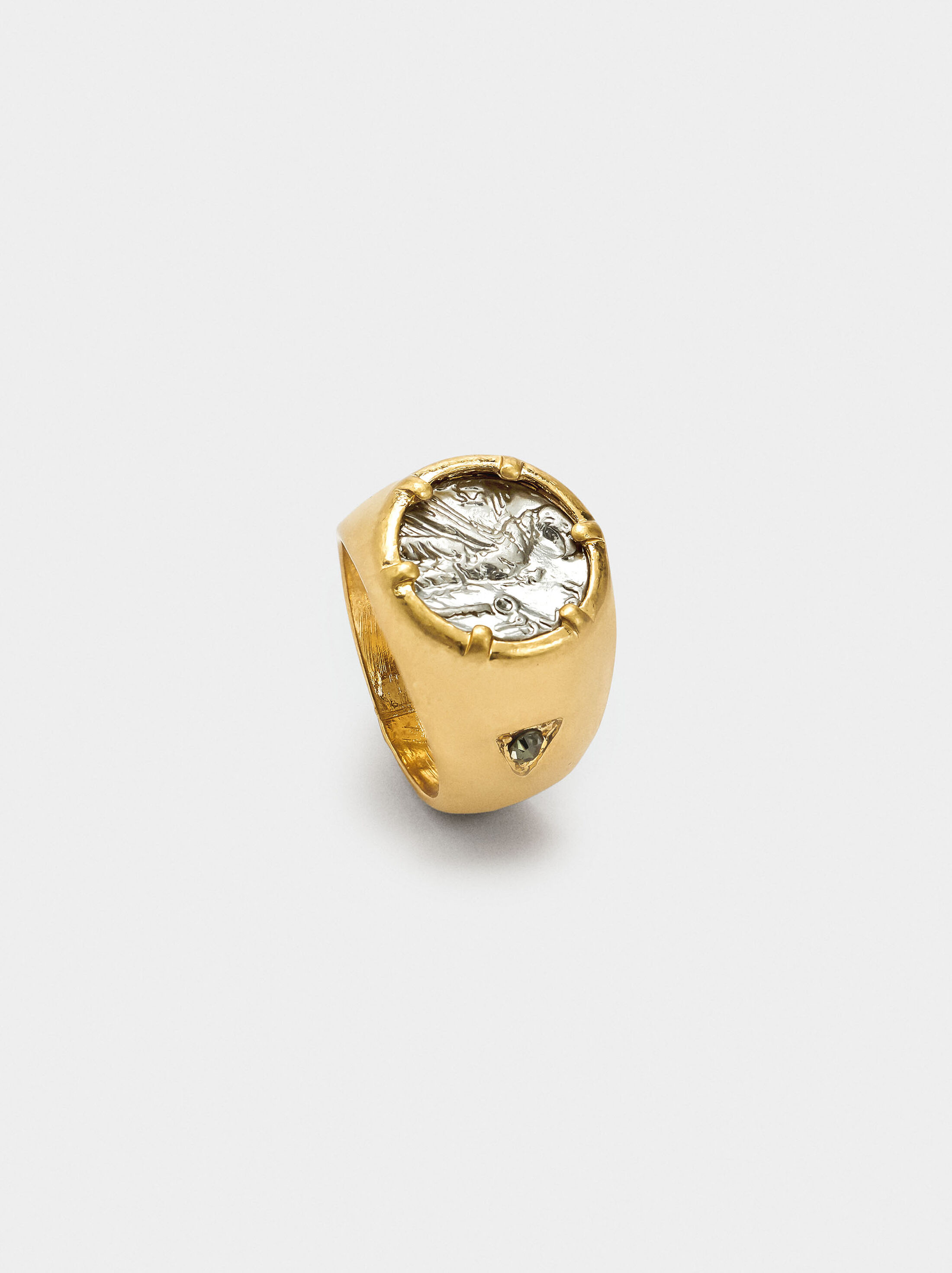 Bicolor ring with coin and crystal image number 1.0